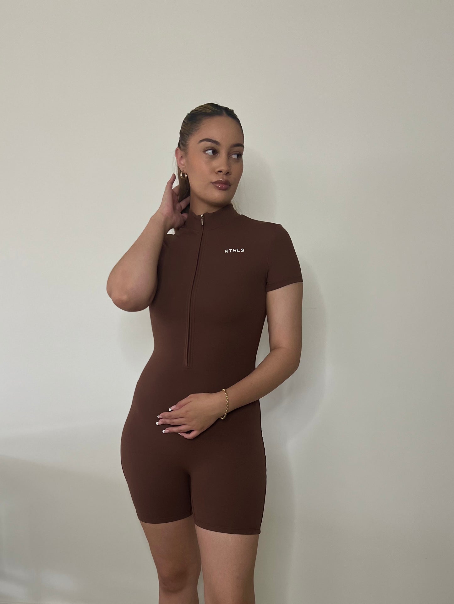 Short Sleeve Jumpsuit Brown