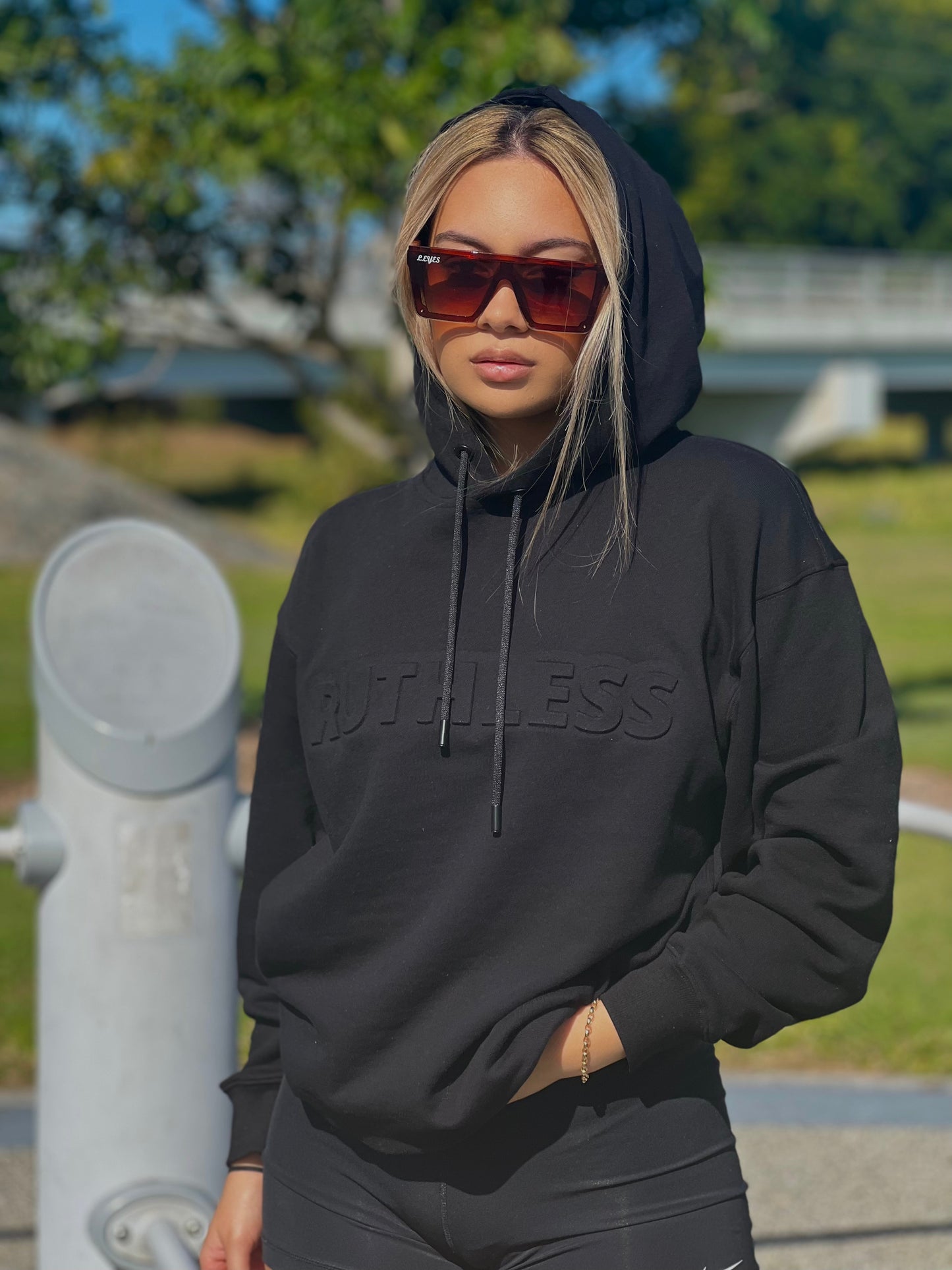 Embossed Ruthless Hoody Black