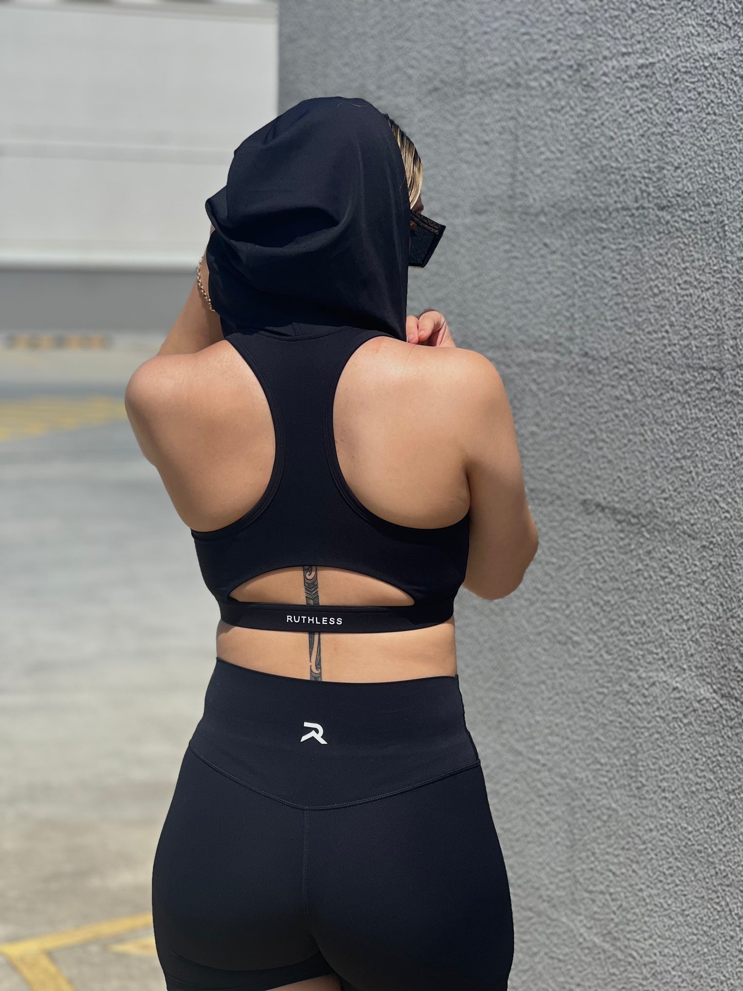 Hooded Sports Bra Black